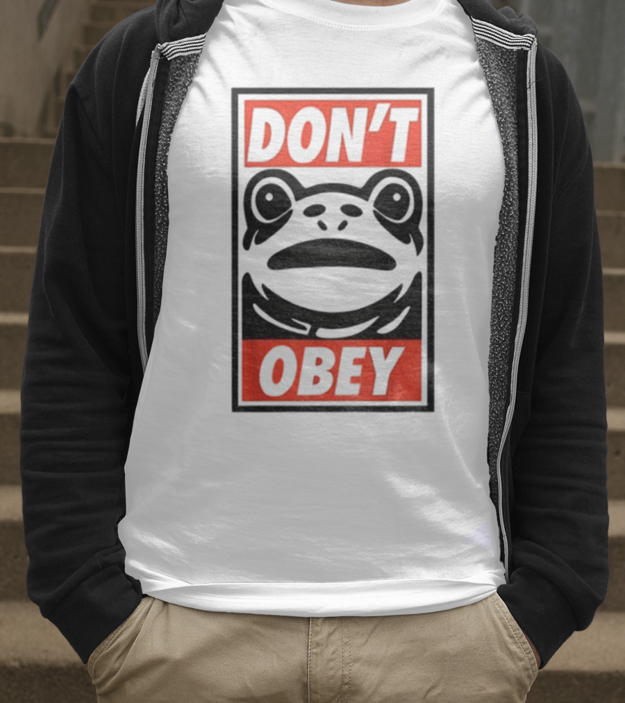 Portland Frog Don't Obey Red Black Text T-Shirt