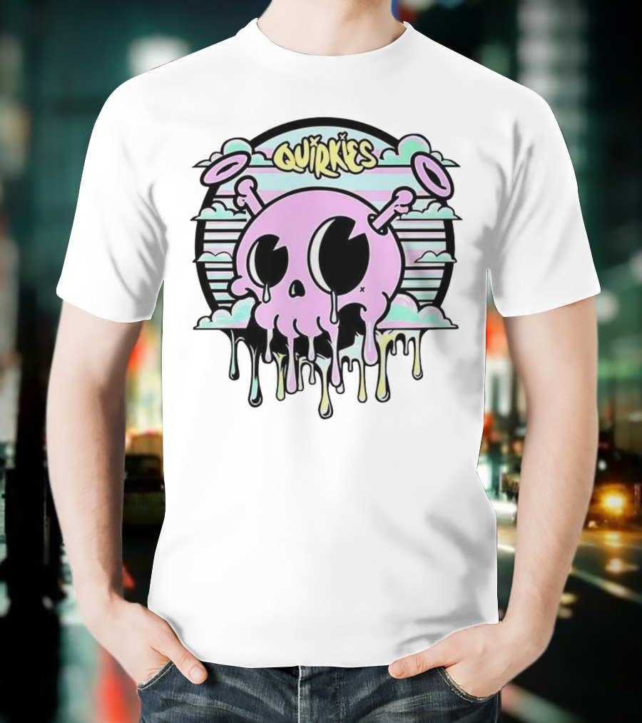 Quirkies Melting Skull With Two Crossbones Vintage Pastel Clouds T-Shirt