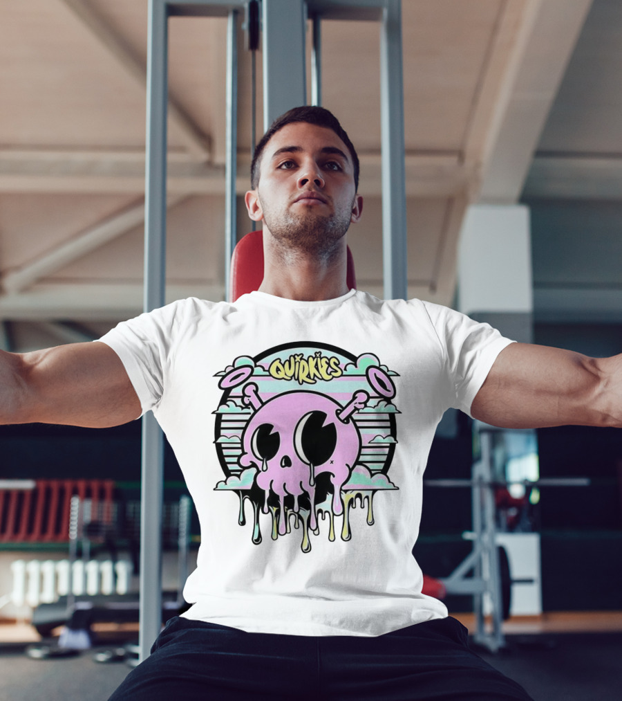 Quirkies Melting Skull With Two Crossbones Vintage Pastel Clouds T-Shirt