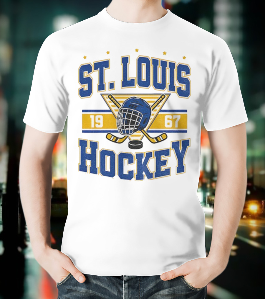 St. Louis Hockey Helmet Crossed Sticks 1967 T-Shirt
