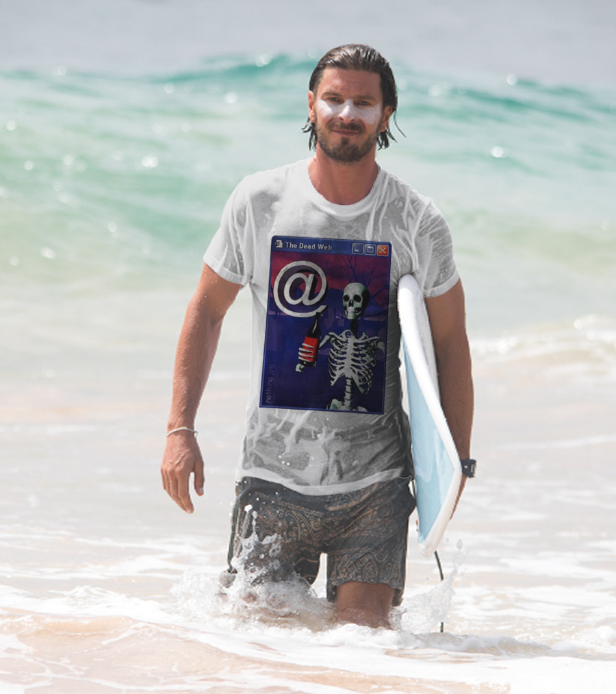 The Dead Web Skeleton With At Symbol And Bottle In Windows Frame Nothing.jpg T-Shirt