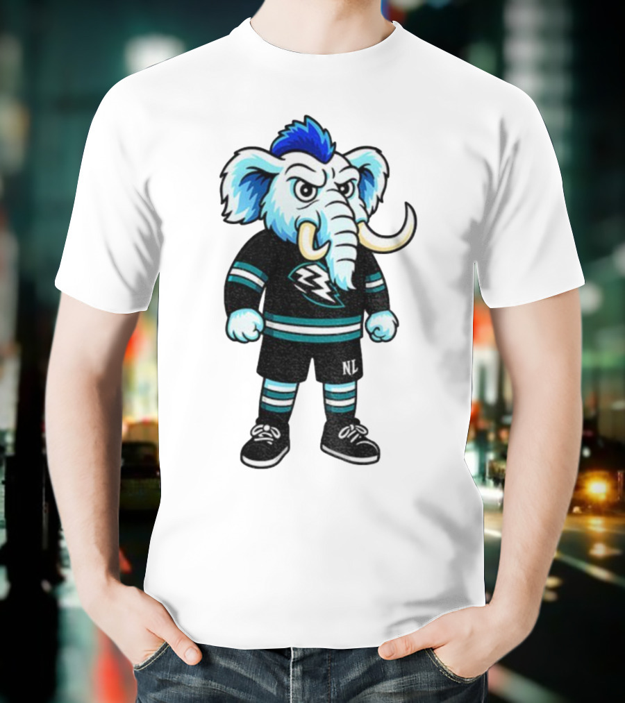 Tusky Utah Mammoth NHL Mascot Cartoon Lightning Logo T-Shirt