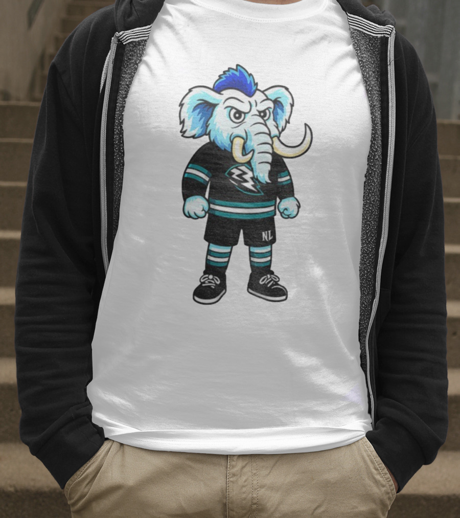 Tusky Utah Mammoth NHL Mascot Cartoon Lightning Logo T-Shirt