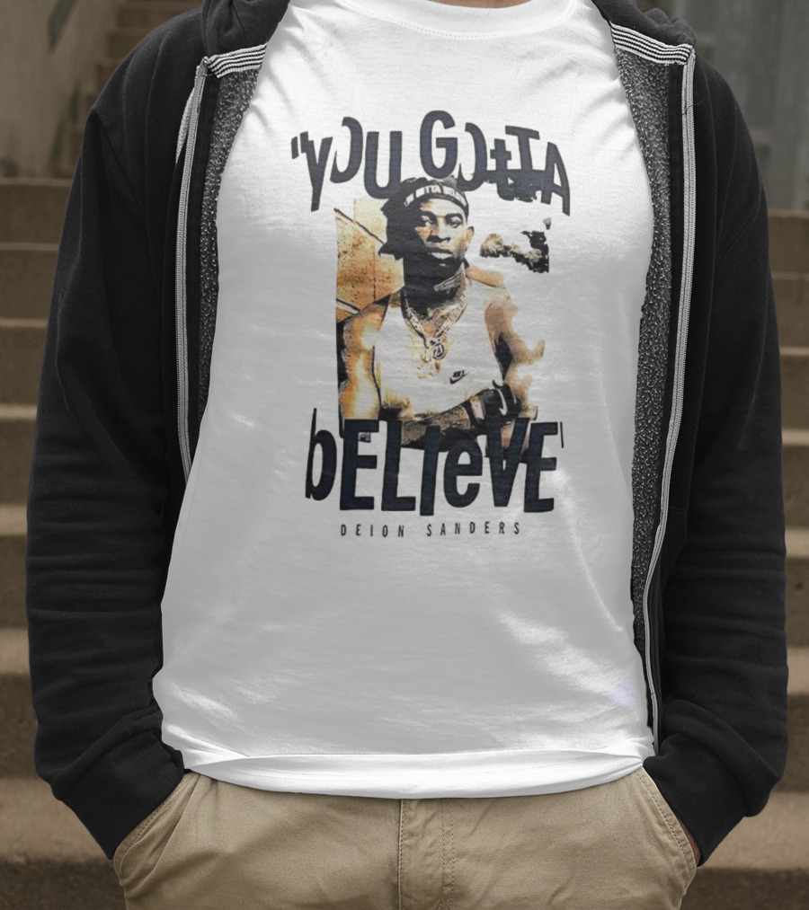 Deion Sanders You Gotta Believe Headband Athlete Image T-Shirt