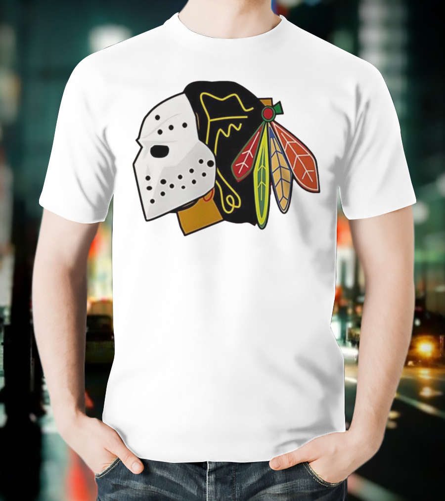 Chicago Blackhawks Hockey Mask Team Colors T-Shirt