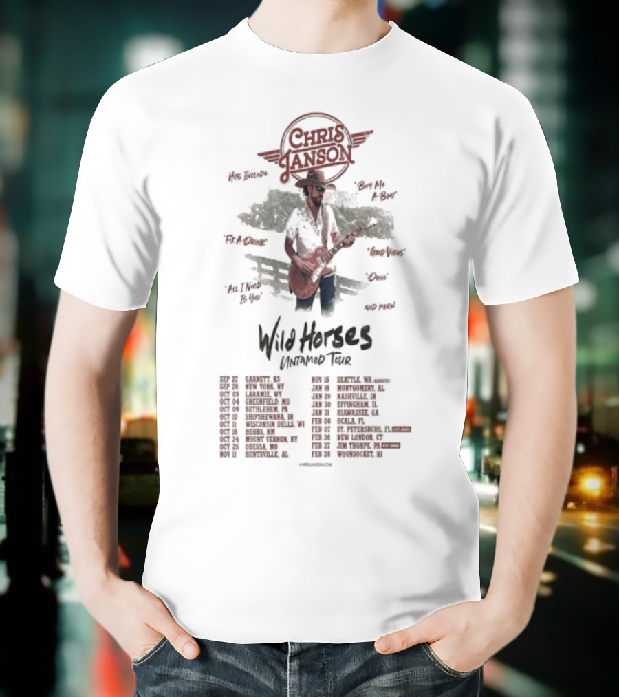 Chris Janson 2025-2026 Wild Horses Untamed Tour Dates T-Shirt