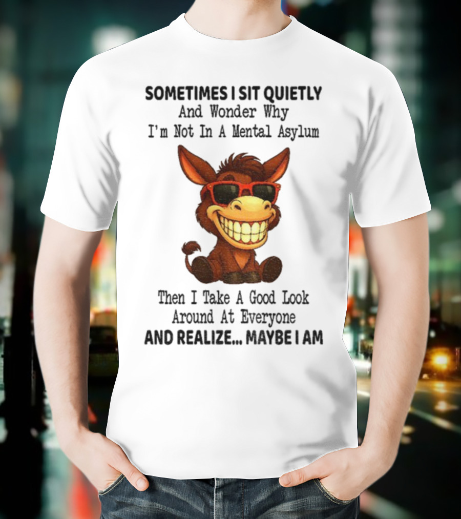 Sometimes I Sit Quietly And Wonder Why I'm Not In A Mental Asylum Then I Take A Good Look Around At Everyone And Realize Maybe I Am Donkey Meme T-Shirt