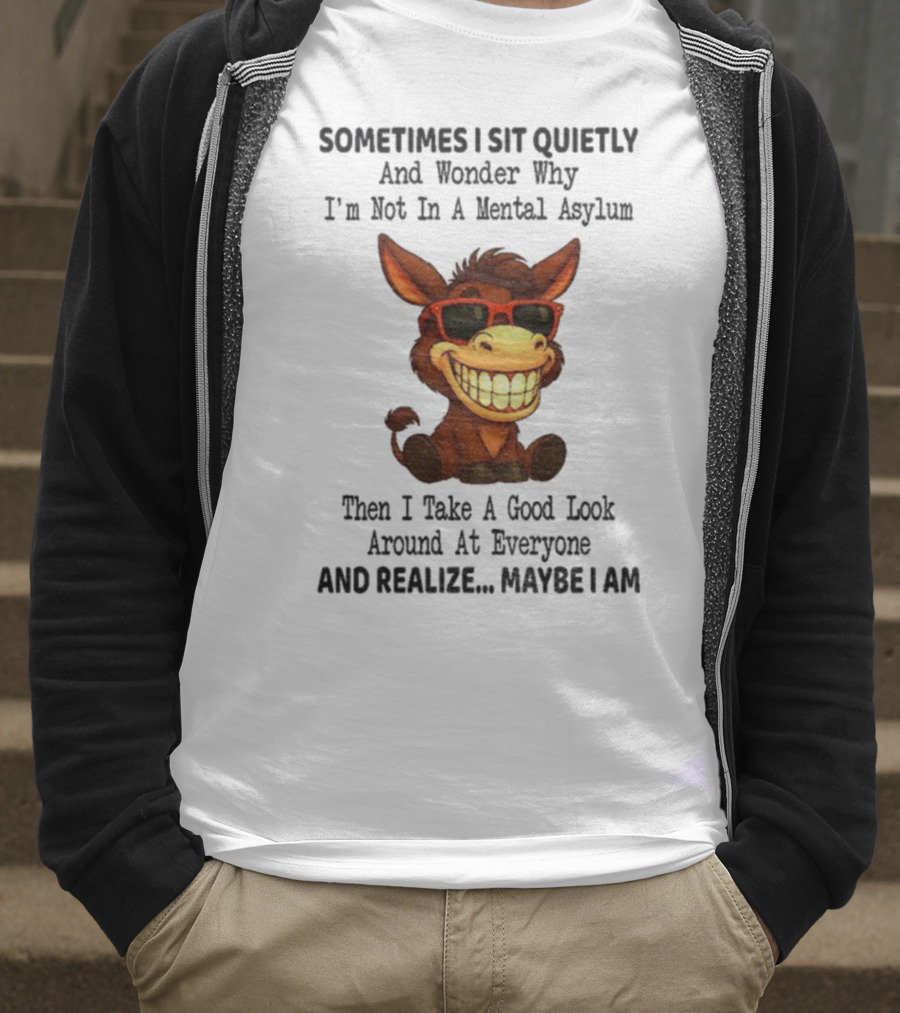 Sometimes I Sit Quietly And Wonder Why I'm Not In A Mental Asylum Then I Take A Good Look Around At Everyone And Realize Maybe I Am Donkey Meme T-Shirt