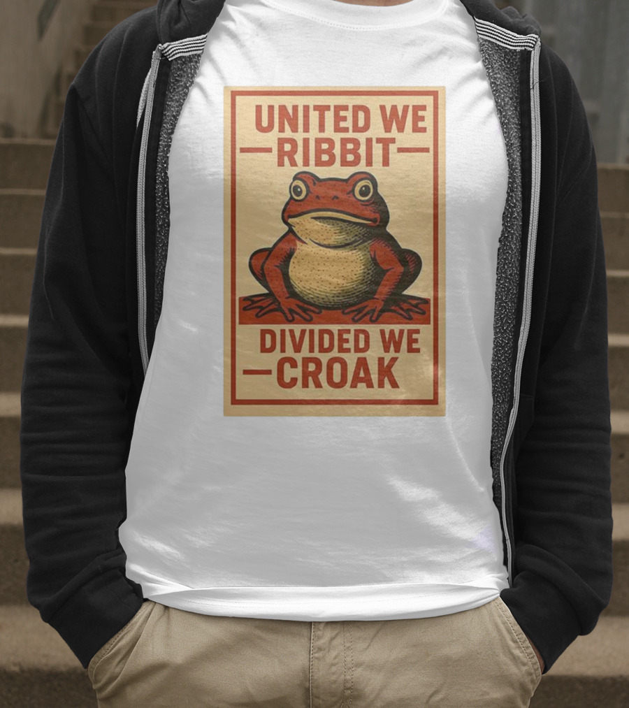 United We Ribbit Divided We Croak Frog Speaking Teamwork Message T-Shirt