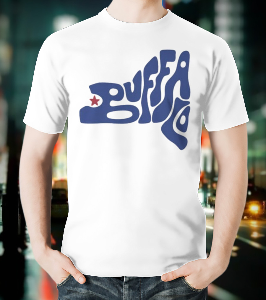 Funky Buffalo Retro Psychedelic Typography With Red Star T-Shirt