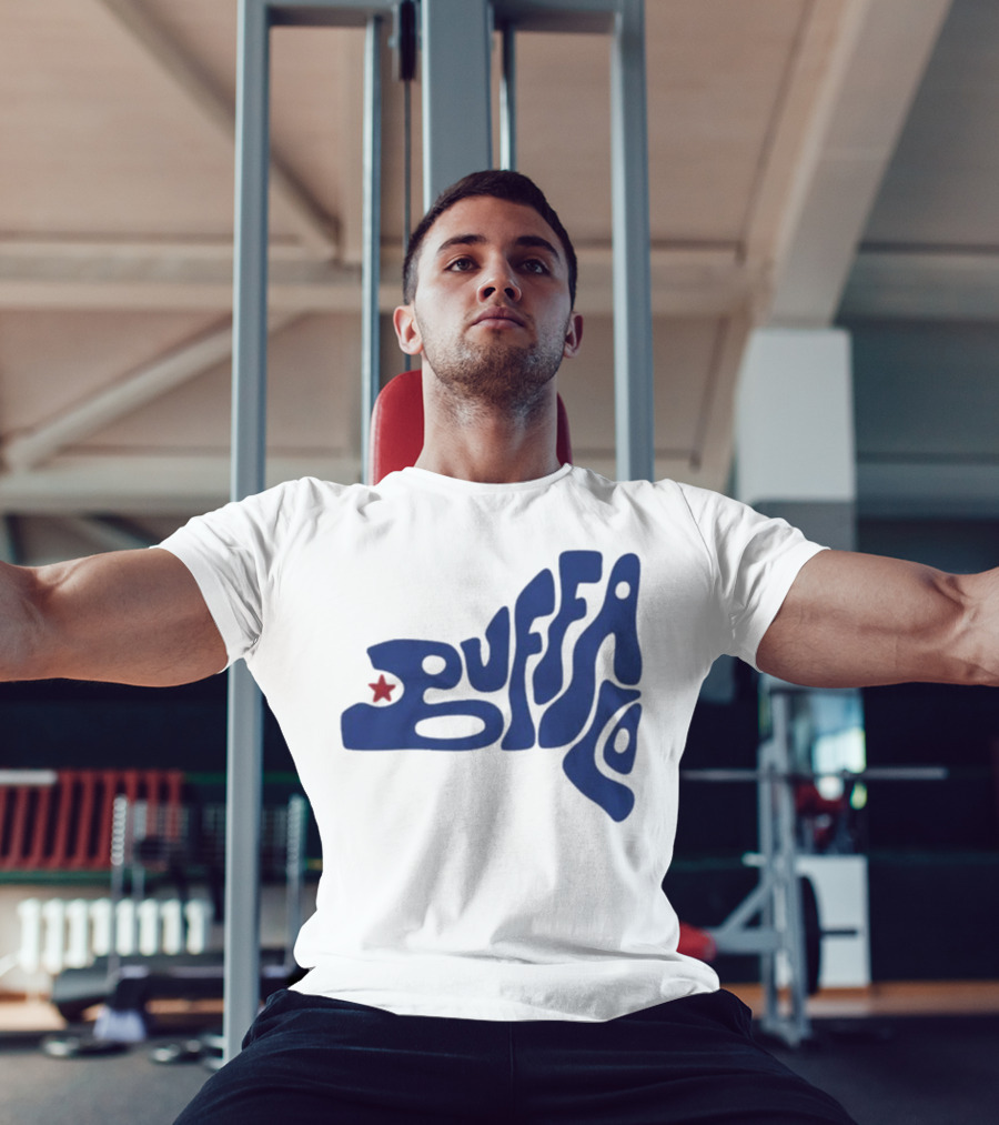 Funky Buffalo Retro Psychedelic Typography With Red Star T-Shirt