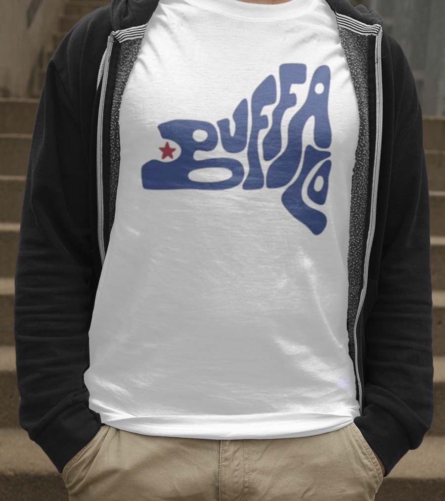 Funky Buffalo Retro Psychedelic Typography With Red Star T-Shirt