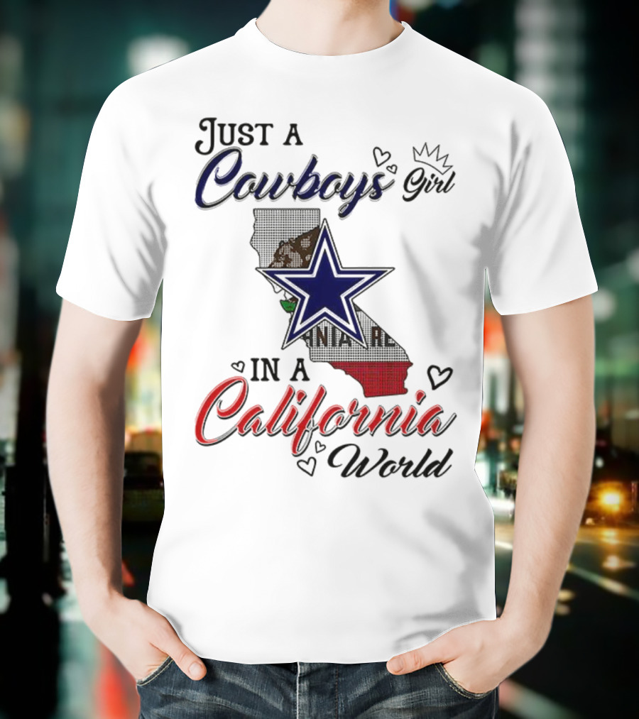 Cowboys Girl In A California World With Star And Map Outline T-Shirt