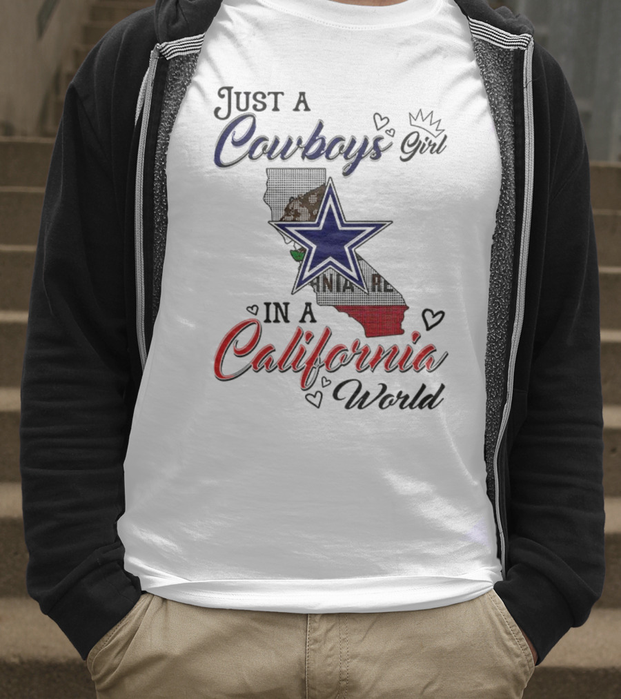 Cowboys Girl In A California World With Star And Map Outline T-Shirt