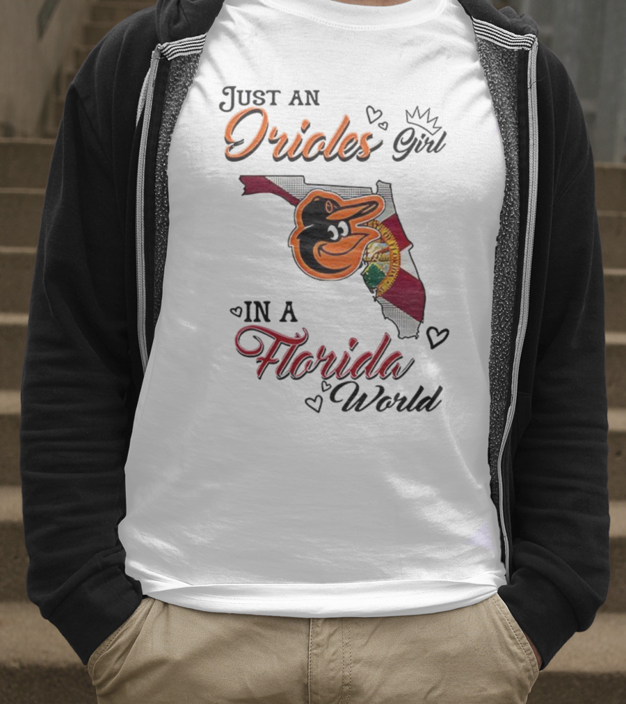 Baltimore Orioles Fan In Florida With State Flag And Mascot T-Shirt