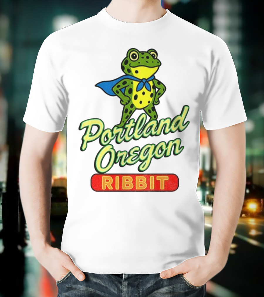 Portland Oregon Ribbit Frog Superhero Retro Style T-Shirt