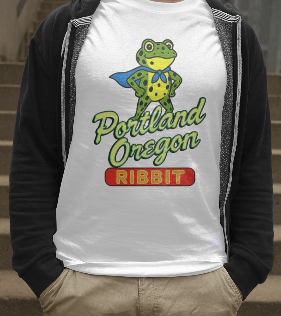 Portland Oregon Ribbit Frog Superhero Retro Style T-Shirt
