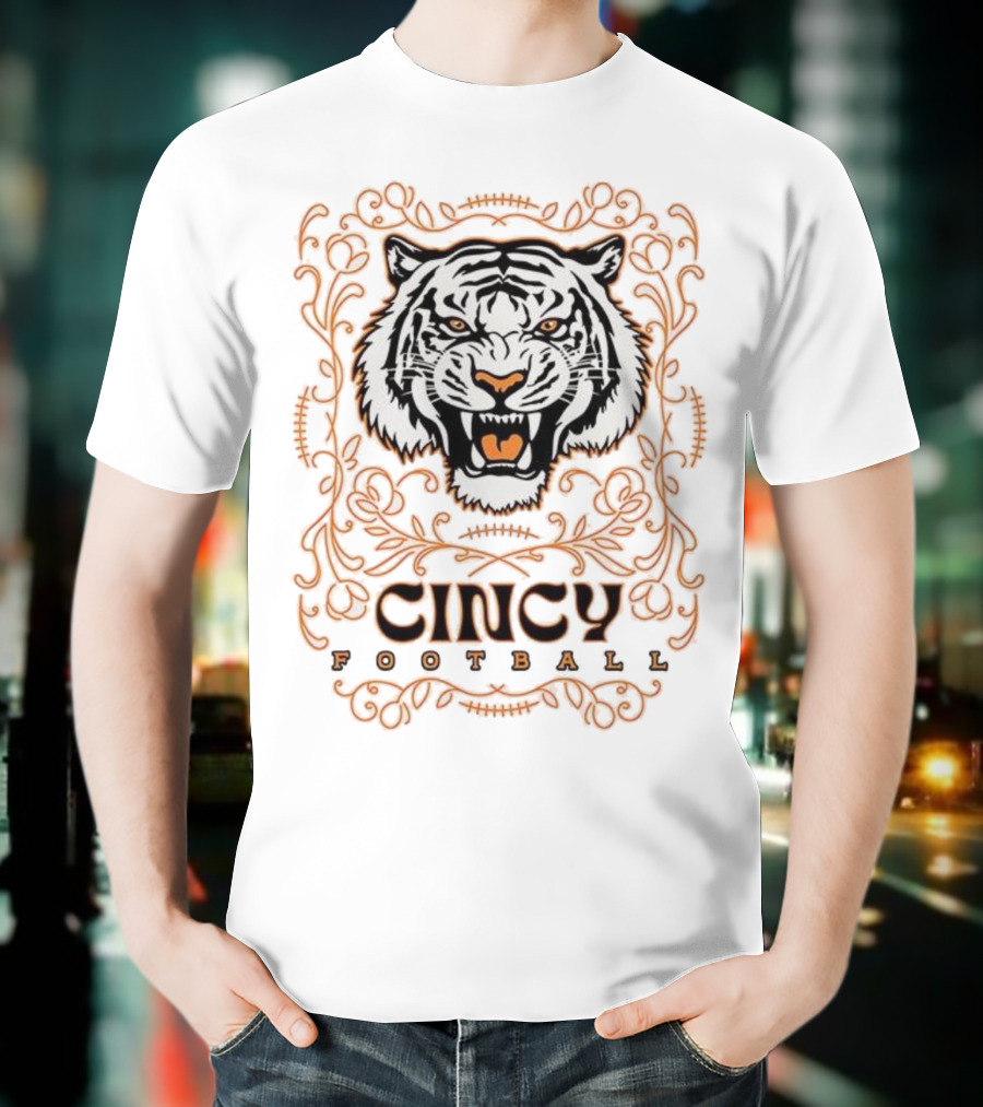 Cincy Football Tiger Roaring Face Frame T-Shirt