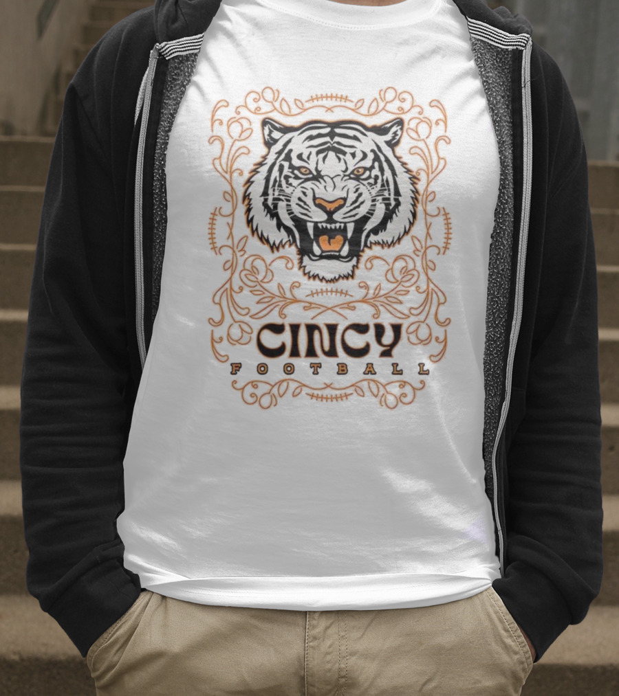 Cincy Football Tiger Roaring Face Frame T-Shirt