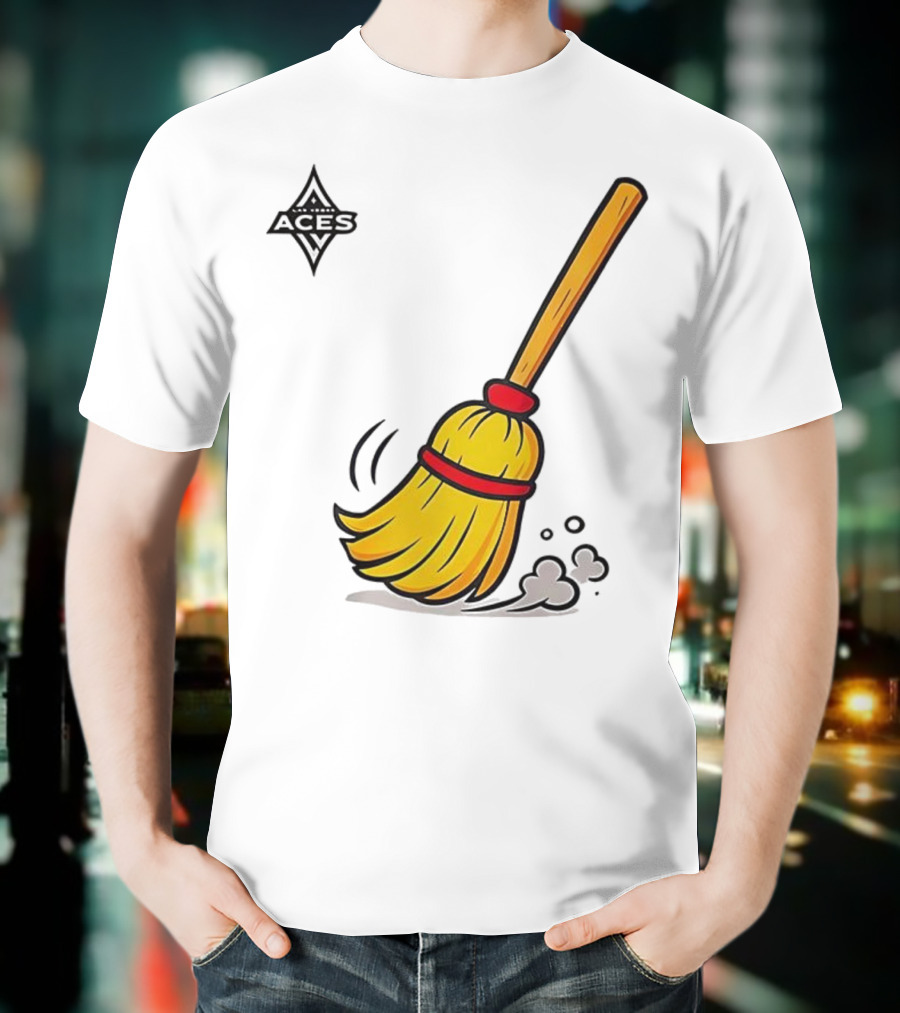 Las Vegas Aces Broom 2025 Championship Victory Sweep T-Shirt