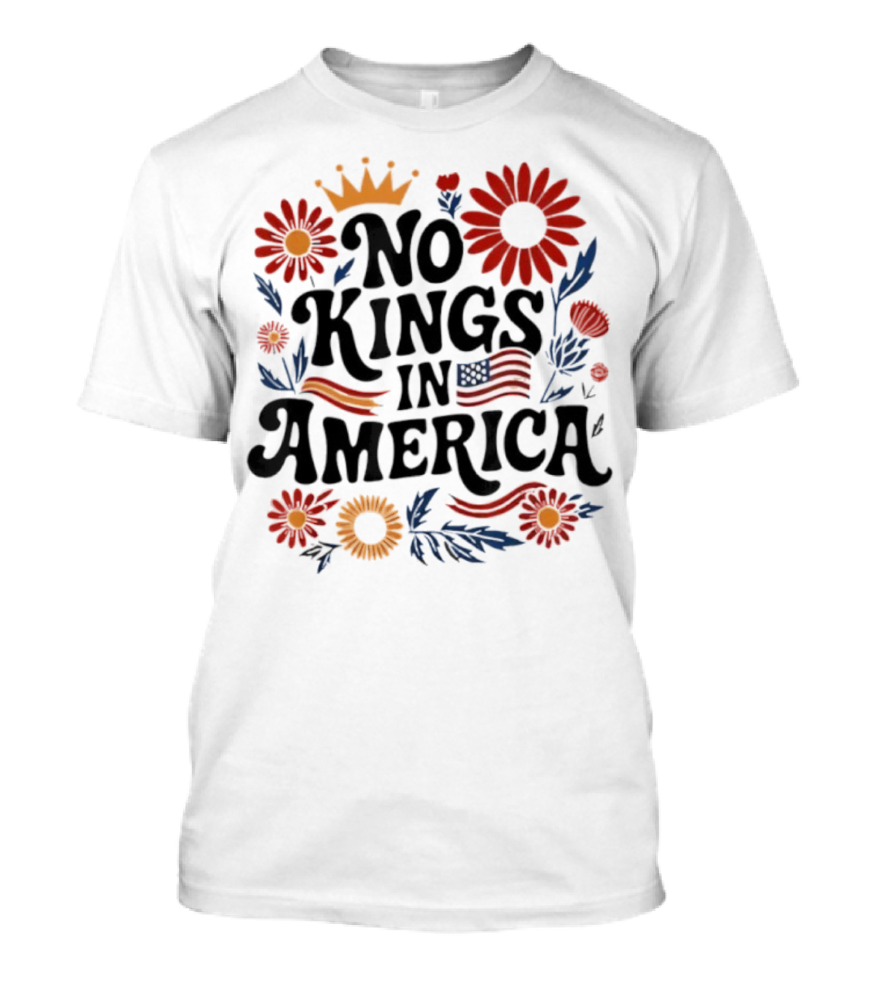 No King In America Floral American Flag 4th Of July No Kings T-Shirt