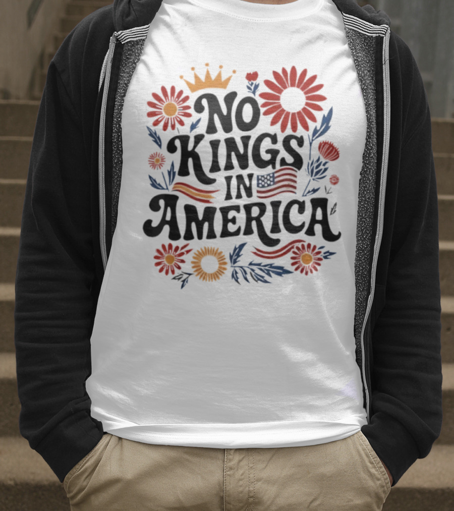 No King In America Floral American Flag 4th Of July No Kings T-Shirt