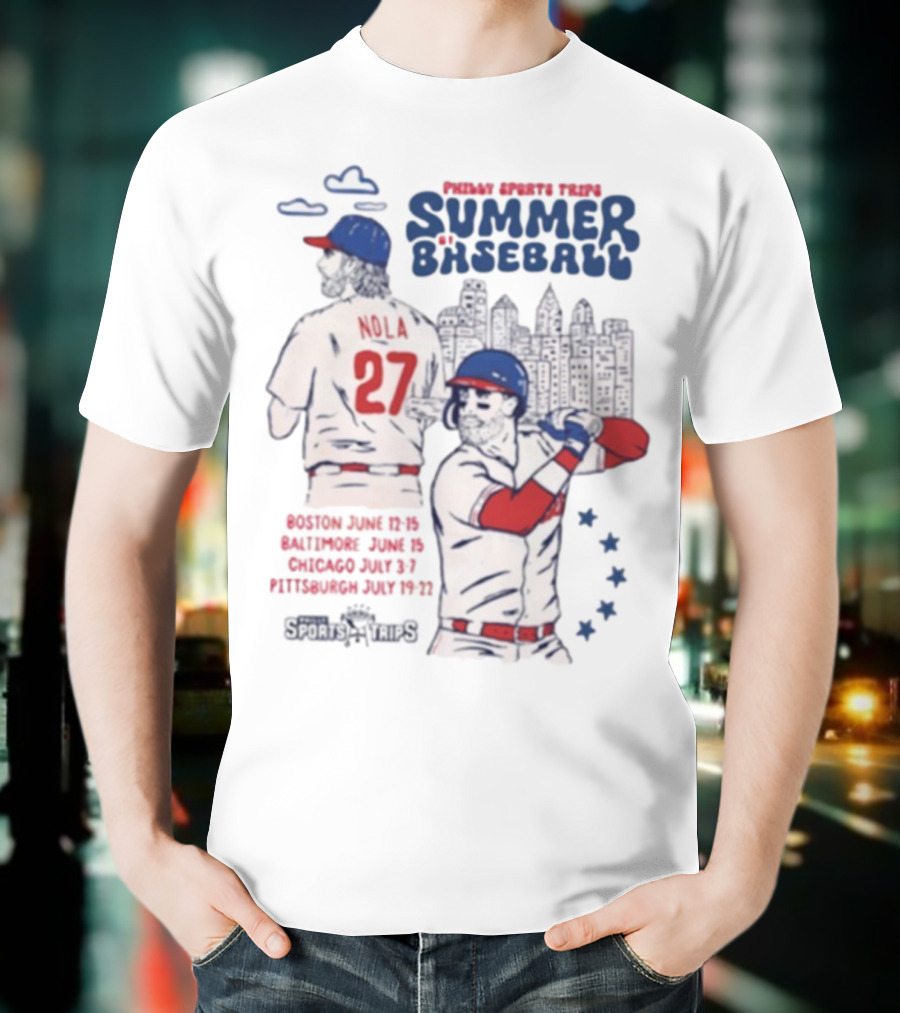 Philadelphia Phillies Aaron Nola Summer Baseball City Skyline T-Shirt