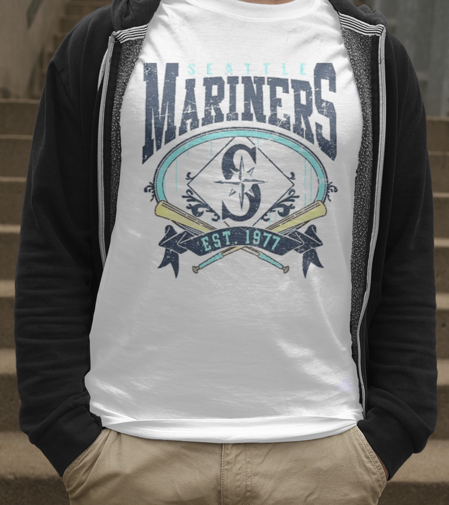 Seattle Mariners MLB Vintage 1977 Baseball Est S Compass Crossbats T-Shirt