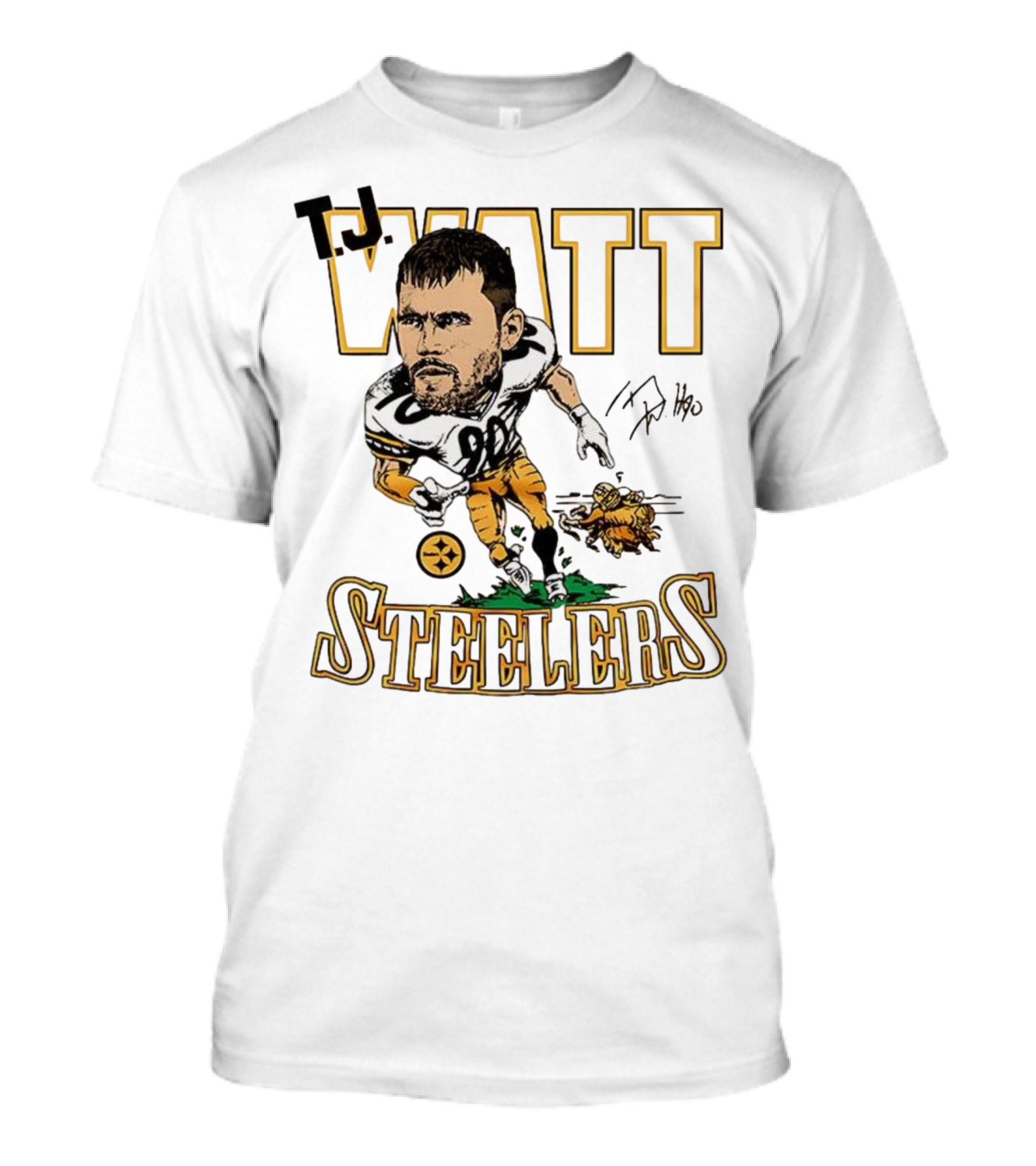 T.J. Watt Steelers Caricature Player Signature Pittsburgh Football T-Shirt