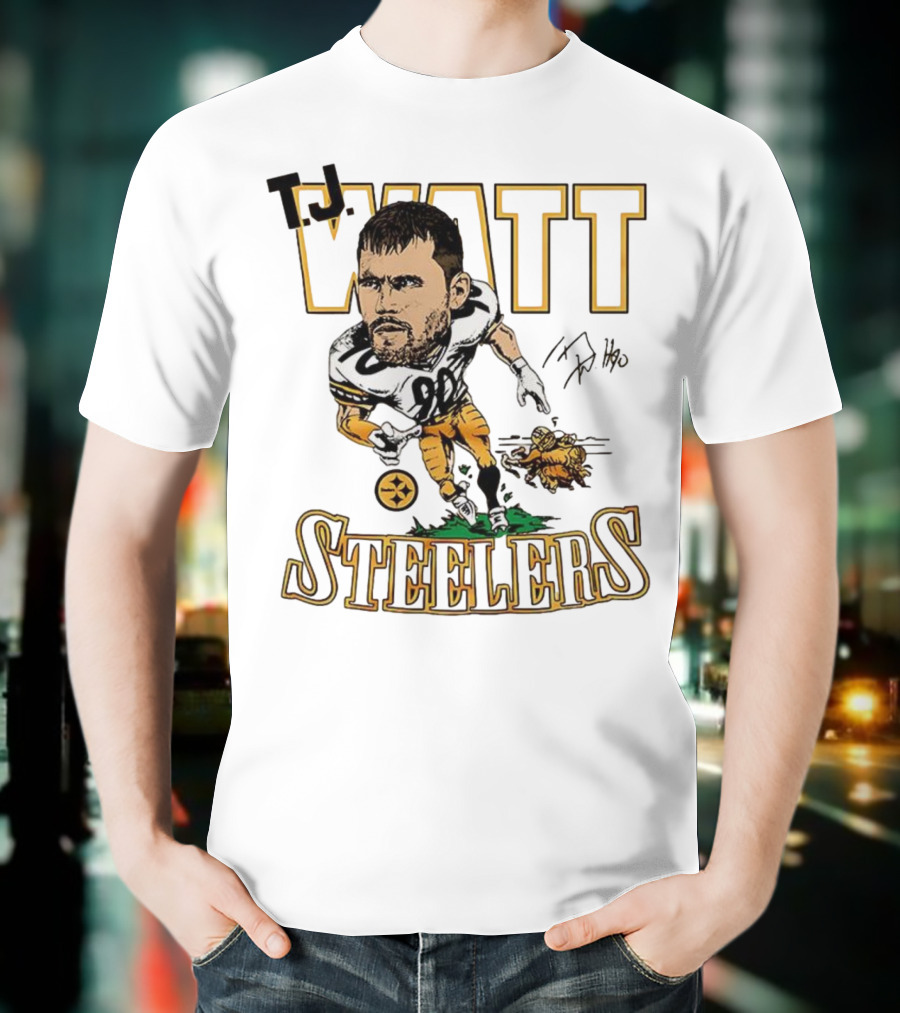 T.J. Watt Steelers Caricature Player Signature Pittsburgh Football T-Shirt