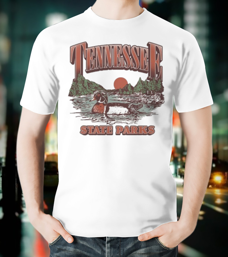 Tennessee State Parks Wood Duck With Scenic Forest And River Scene T-Shirt