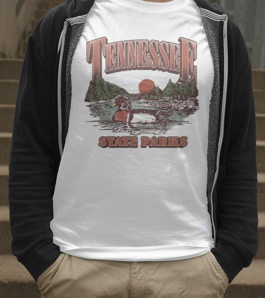 Tennessee State Parks Wood Duck With Scenic Forest And River Scene T-Shirt