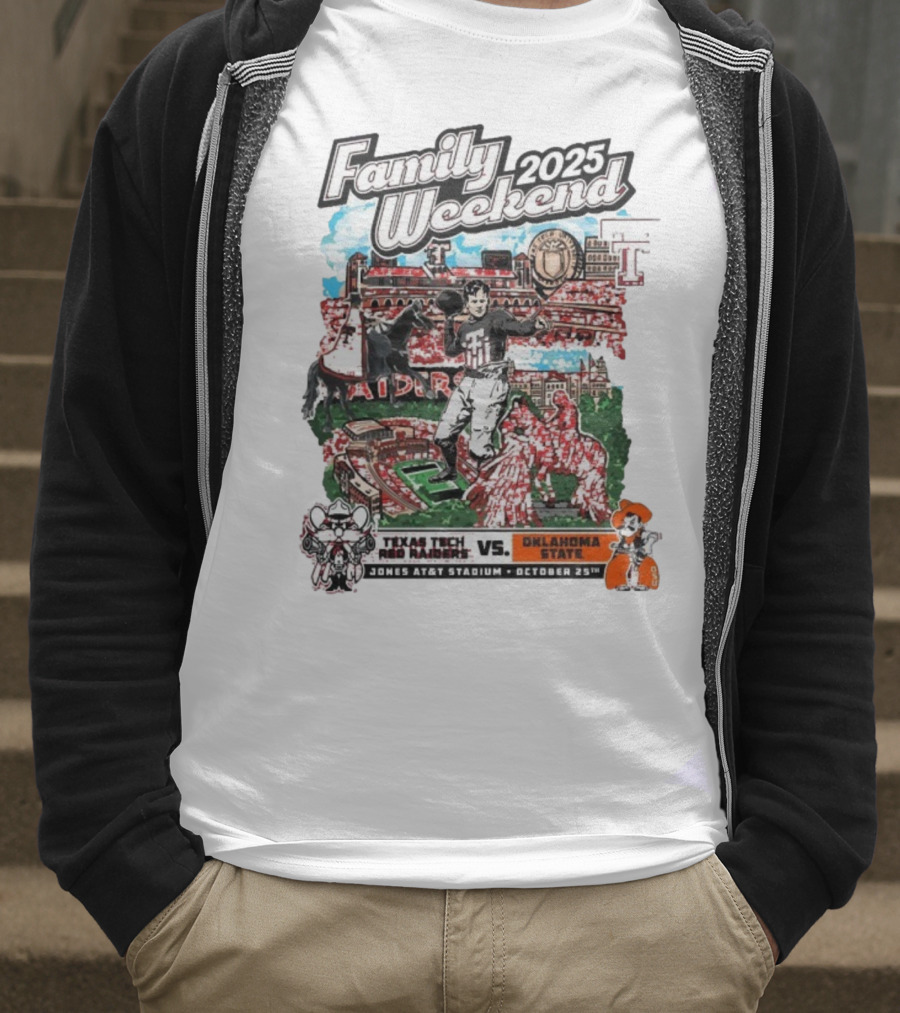 Texas Tech Red Raiders Vs. Oklahoma State Cowboys Family Weekend 2025 Jones AT&T Stadium October 25 T-Shirt