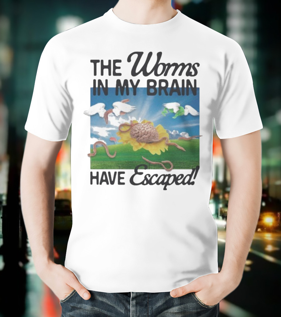 The Worms In My Brain Have Escaped Flying Brain Wings Clouds Sunflower T-Shirt