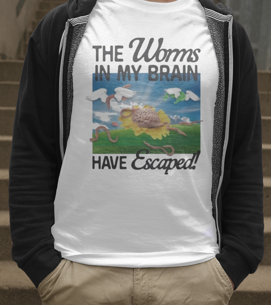 The Worms In My Brain Have Escaped Flying Brain Wings Clouds Sunflower T-Shirt