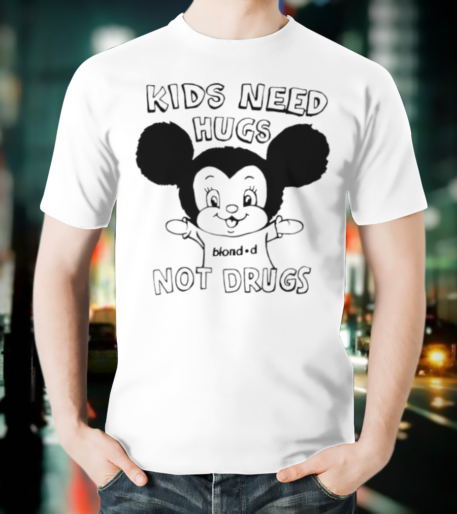 Kids Need Hugs Not Drugs Mouse Ears Cartoon Style T-Shirt