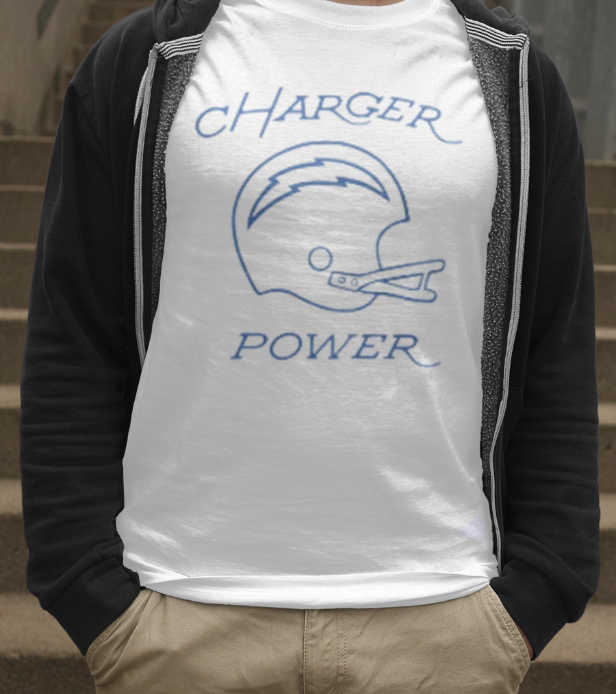 Los Angeles Chargers Helmet With Charger Power Text T-Shirt