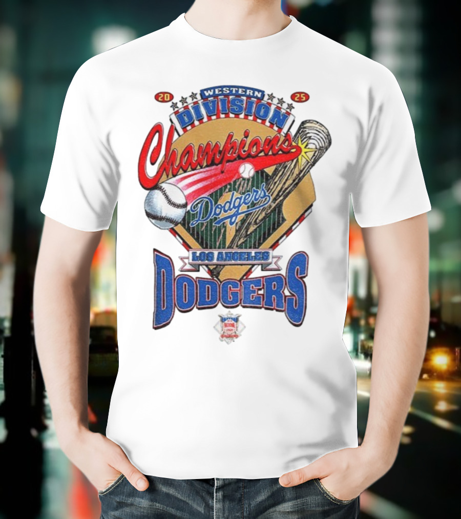 Los Angeles Dodgers 2025 Western Division Champions Baseball Bat And Ball T-Shirt
