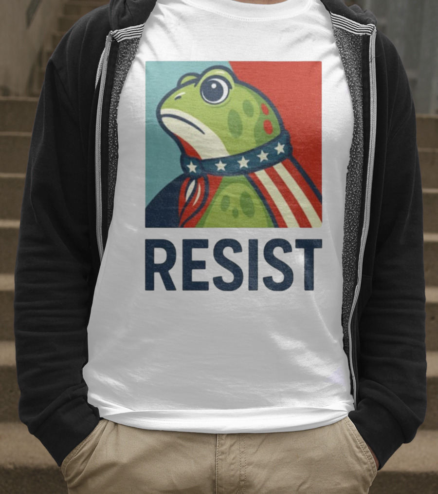 Resist Portland Frog Patriotic Stars And Stripes Retro Art T-Shirt