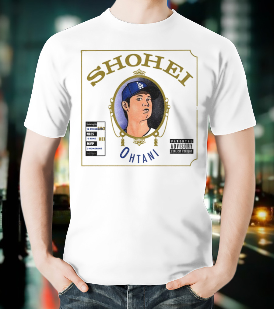 Shohei Ohtani 10 Strike Outs 3 Homeruns MVP Parental Advisory Baseball Player Portrait T-Shirt