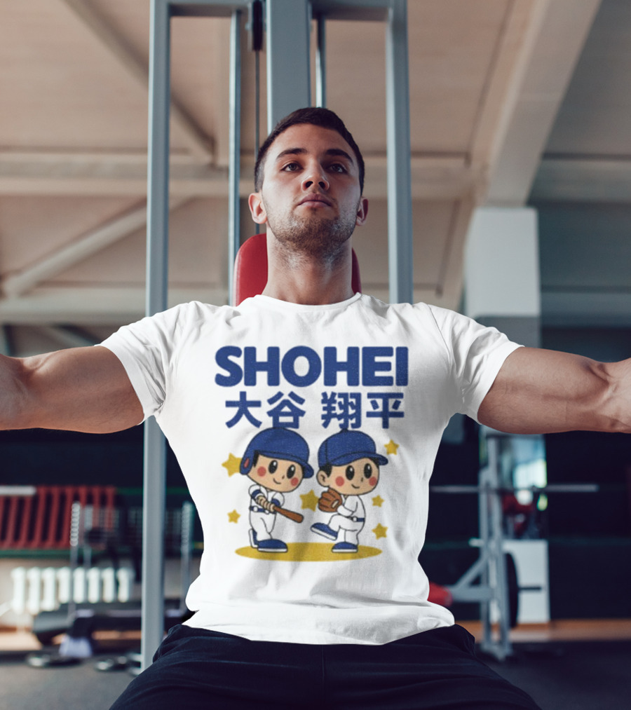 Shohei Ohtani Cartoon Baseball MLB Anime Style Kanji Stars T-Shirt