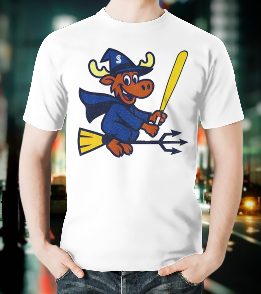 Etsy Moose Witch Seattle Mariners MLB Baseball Cartoon Trident T-Shirt