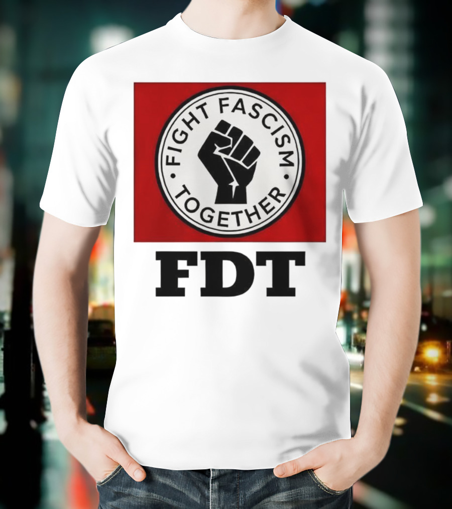 Fight Fascism Together Fist Symbol Red Background T-Shirt