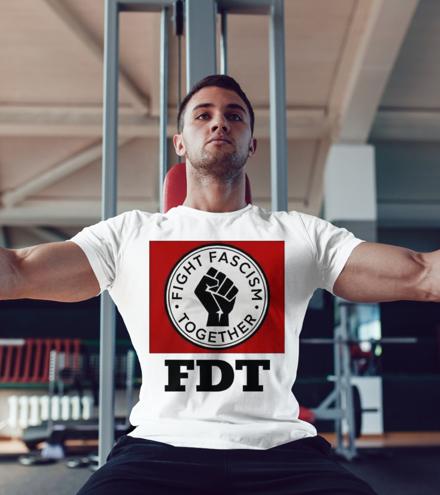 Fight Fascism Together Fist Symbol Red Background T-Shirt