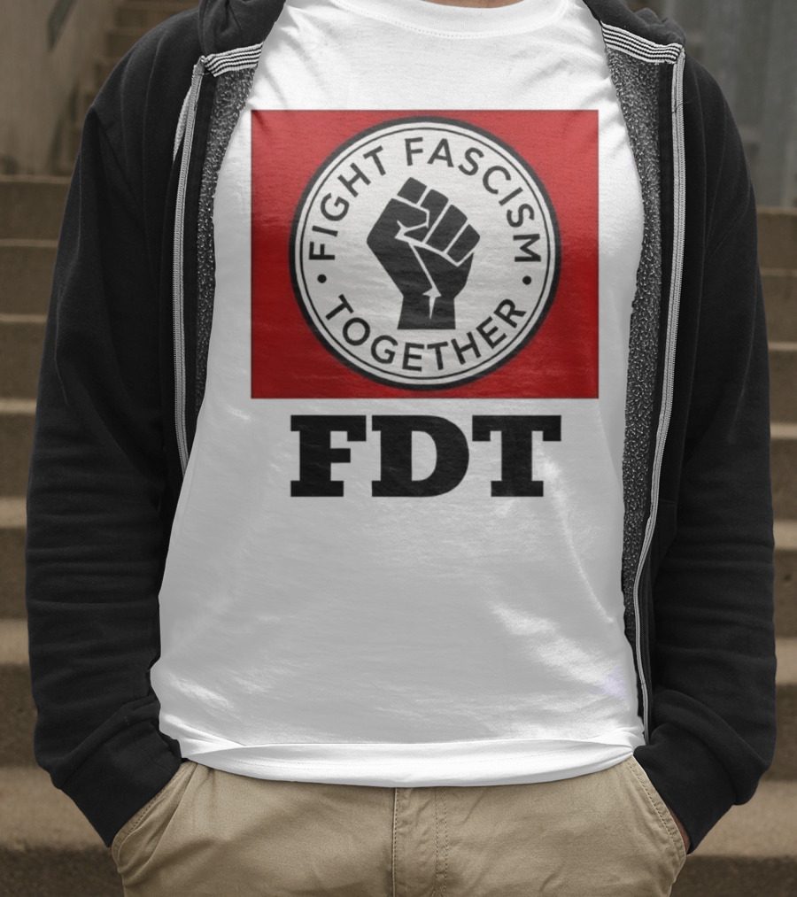 Fight Fascism Together Fist Symbol Red Background T-Shirt