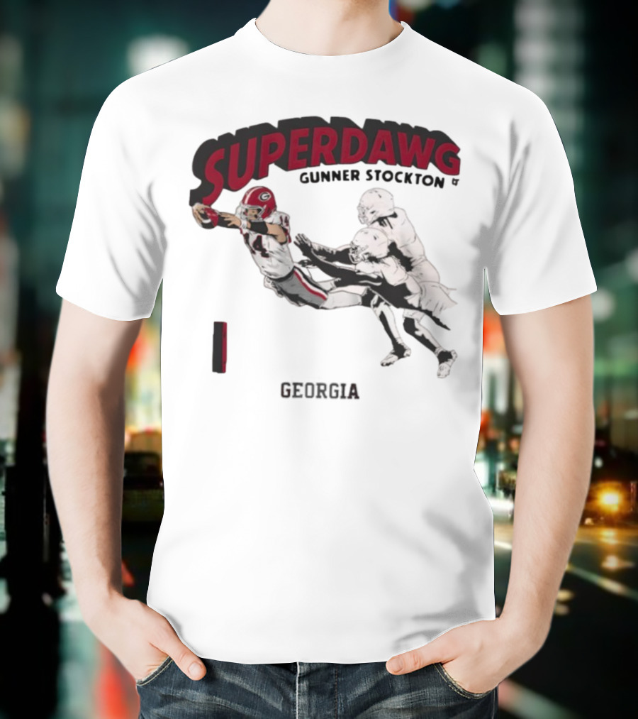 SuperDawg Gunner Stockton Georgia Football Player Action T-Shirt