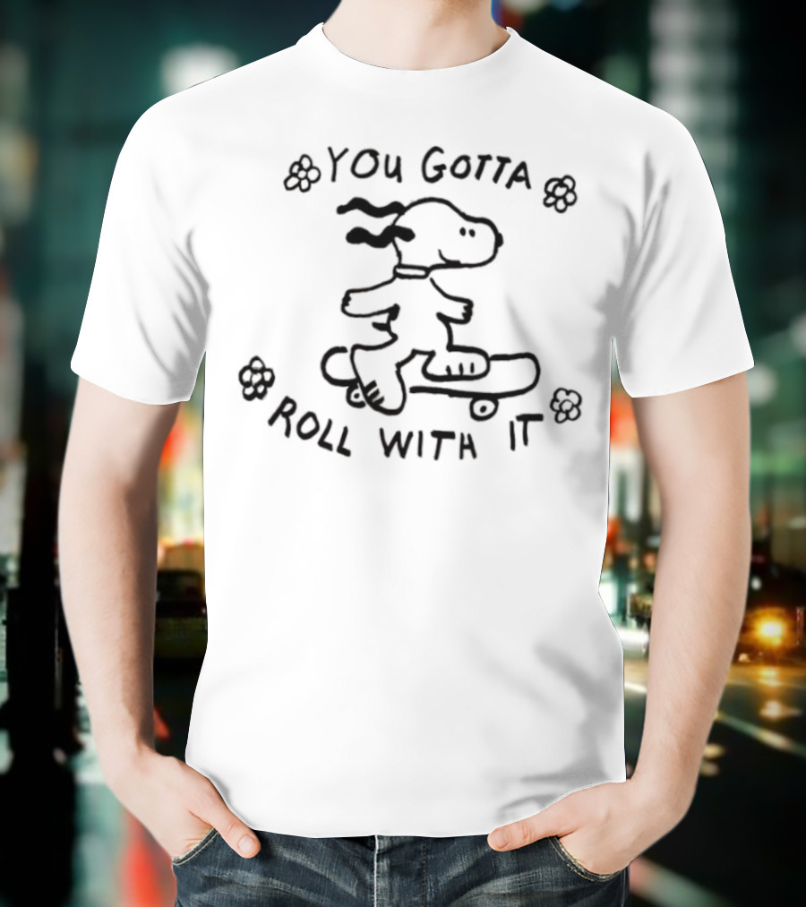 Snoopy You Gotta Roll With It Skateboarding Peanuts T-Shirt