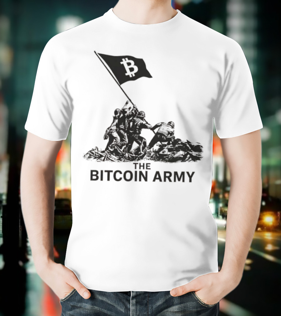 Bitcoin Army Raising The Flag Cryptocurrency Image Iwo Jima T-Shirt