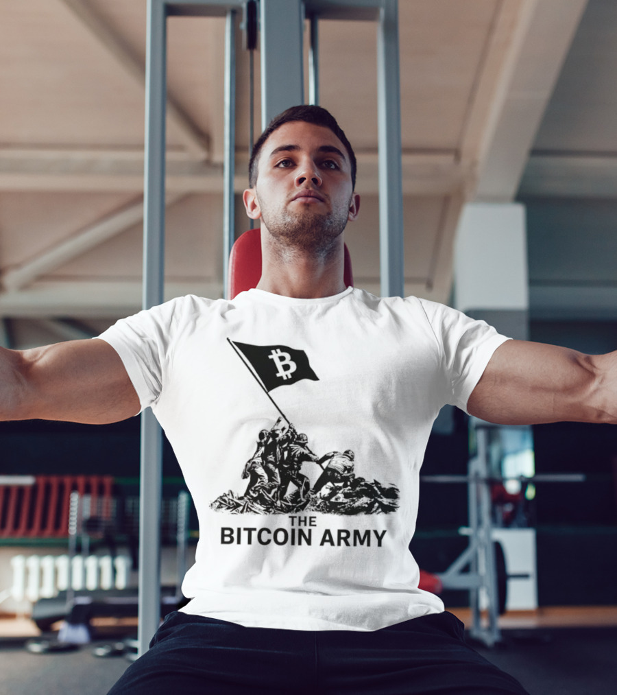 Bitcoin Army Raising The Flag Cryptocurrency Image Iwo Jima T-Shirt