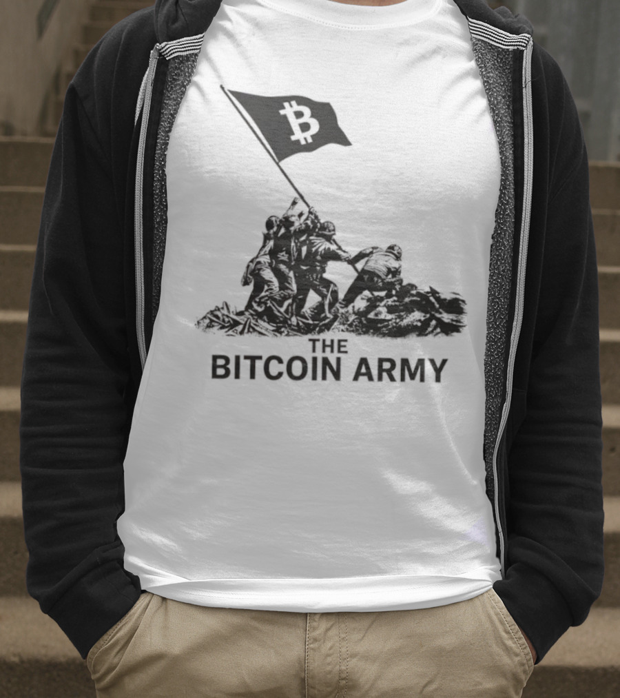 Bitcoin Army Raising The Flag Cryptocurrency Image Iwo Jima T-Shirt